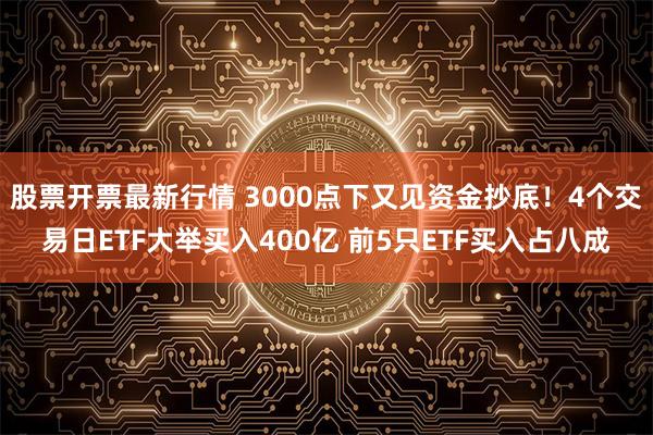 股票开票最新行情 3000点下又见资金抄底！4个交易日ETF大举买入400亿 前5只ETF买入占八成
